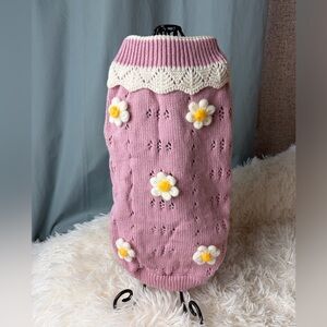 Dog Cat Pink Floral Knit Pull Over Sweater